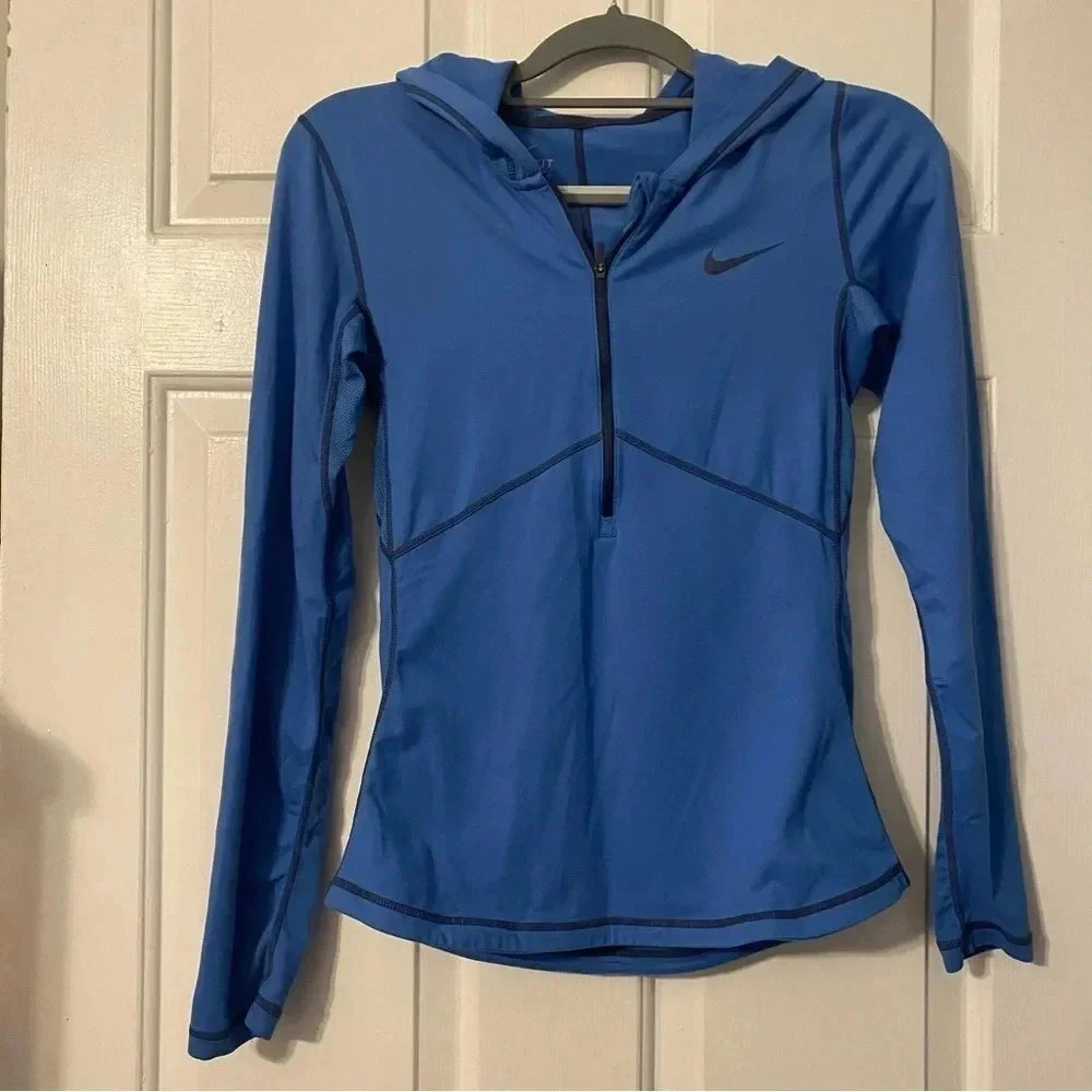 NIKE Women's Half Zip Blue Dri-Fit Running Athletic Hoodie Sweatshirt Size Small